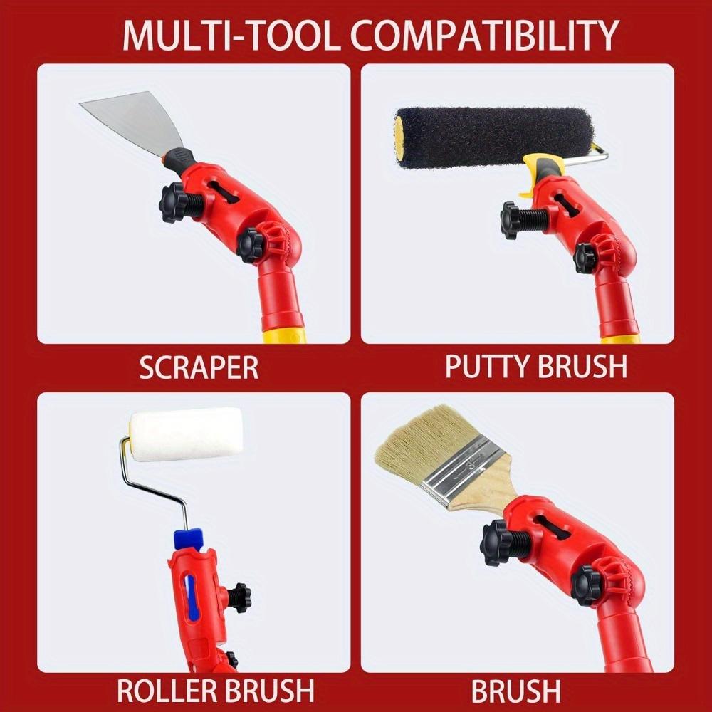 1 Set Multi-Angle Paint Brush Extender with Rotating Head Extension Rod - Handheld Painting Tool for High Ceilings, Windows, Walls, Corners & Edges - Adjustable Rotating Head for Precise Angle Control