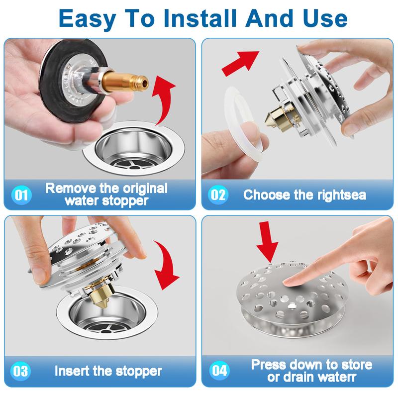 Stainless Steel Bathtub Drain Stopper, Pop-up Drain Stopper, Bathroom Bathtub Plug, Drain Protector for 1-1/2 To 1-3/4" Bath Drain Hole, Easy Installation, Home Goods