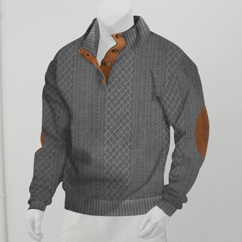 Men's Casual Long Sleeve Knit Pullover Sweater - Mock Neck, Button Collar, Elbow Patches Sports & Outdoor Top (Menswear Knitwear, longsleeves) White, Collared Neck sohochic