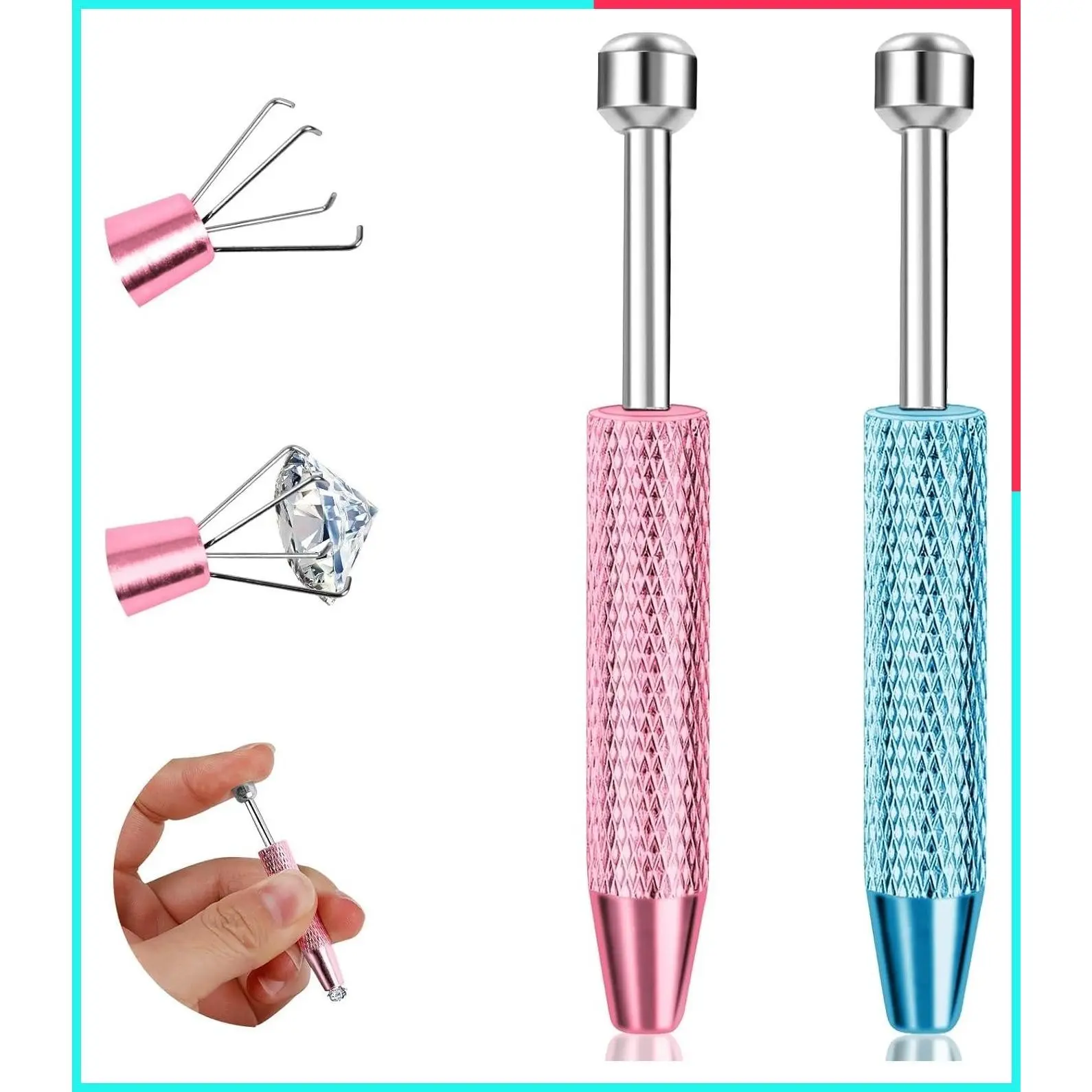 2Pcs Stainless Steel Piercing Ball Grabber Tool - Internally Threaded Flat Back Earring Applicator & Push Pin Piercing Grabber for Jewelry Changing