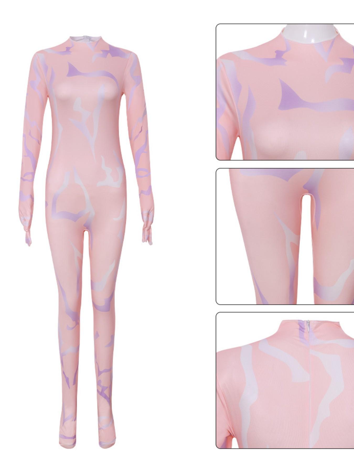 Anime Demon Role-Playing Hunter Costume Rumi Tattoo Cosplay Fitted Jumpsuit Performance Halloween Party Night Womenswear