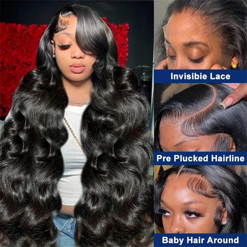 Bling Hair Body Wave Drawstring Glueless Wig Human Hair 13x4 13x6 HD Transparent Lace Wig Human Hair PrePlucked Natural Hairline Brazilian Real Human Hair Wigs Lace Frontal Natural Color 180% Density