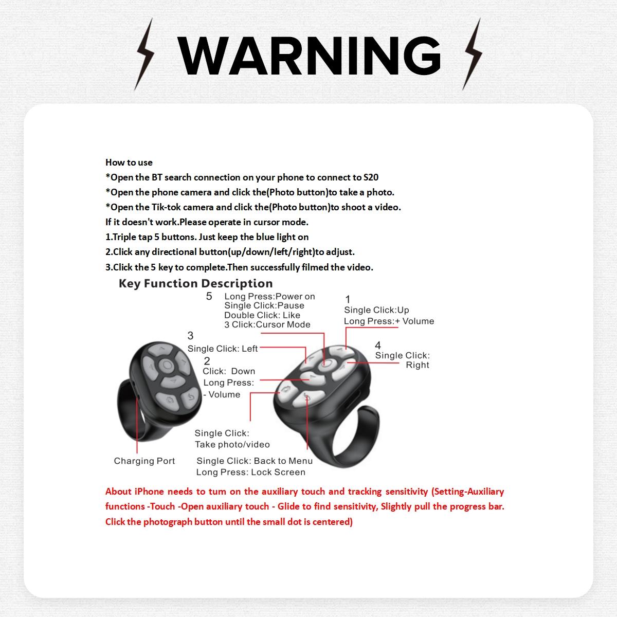 1PC Wireless Bluetooth Ring Remote Control Fingertip Selfie Video Controller Selfie Accessories For TikTok Page Turner Browsing For iOS Android