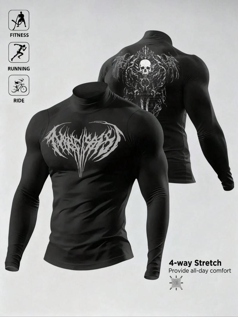 Men's Casual Breathable Fitted Long Sleeve Sports T-Shirt, Compression Top with Turtle Neck Design, Fitness Long Sleeve Shirt, Gym Athletic Clothes