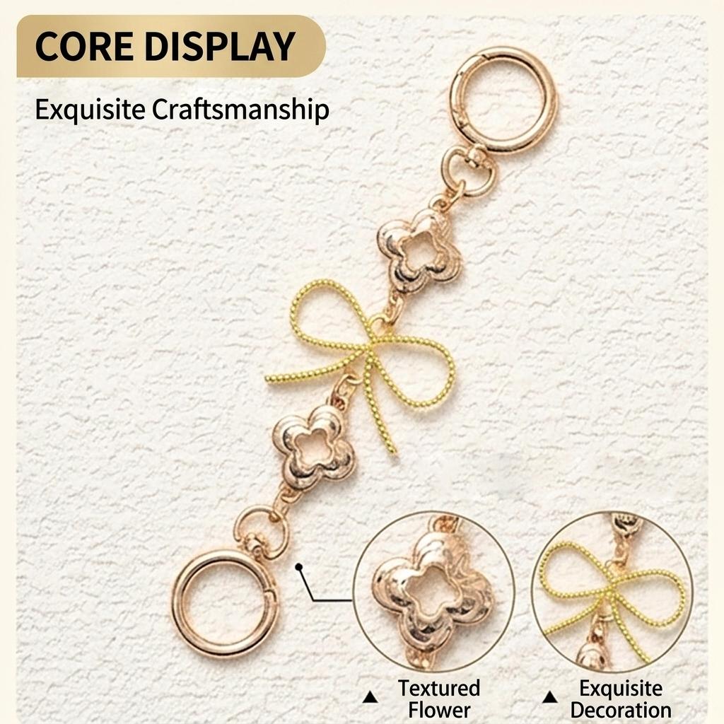 1PC Elegant Bow Flower Bag Chain Extender, Luxury Heart Clasp Handbag Charm, Aesthetic Rhinestone Keychain Accessory, Perfect Birthday Christmas Valentine's Day Gift for Women Girls, Trendy Bag Decor for Tote Backpack