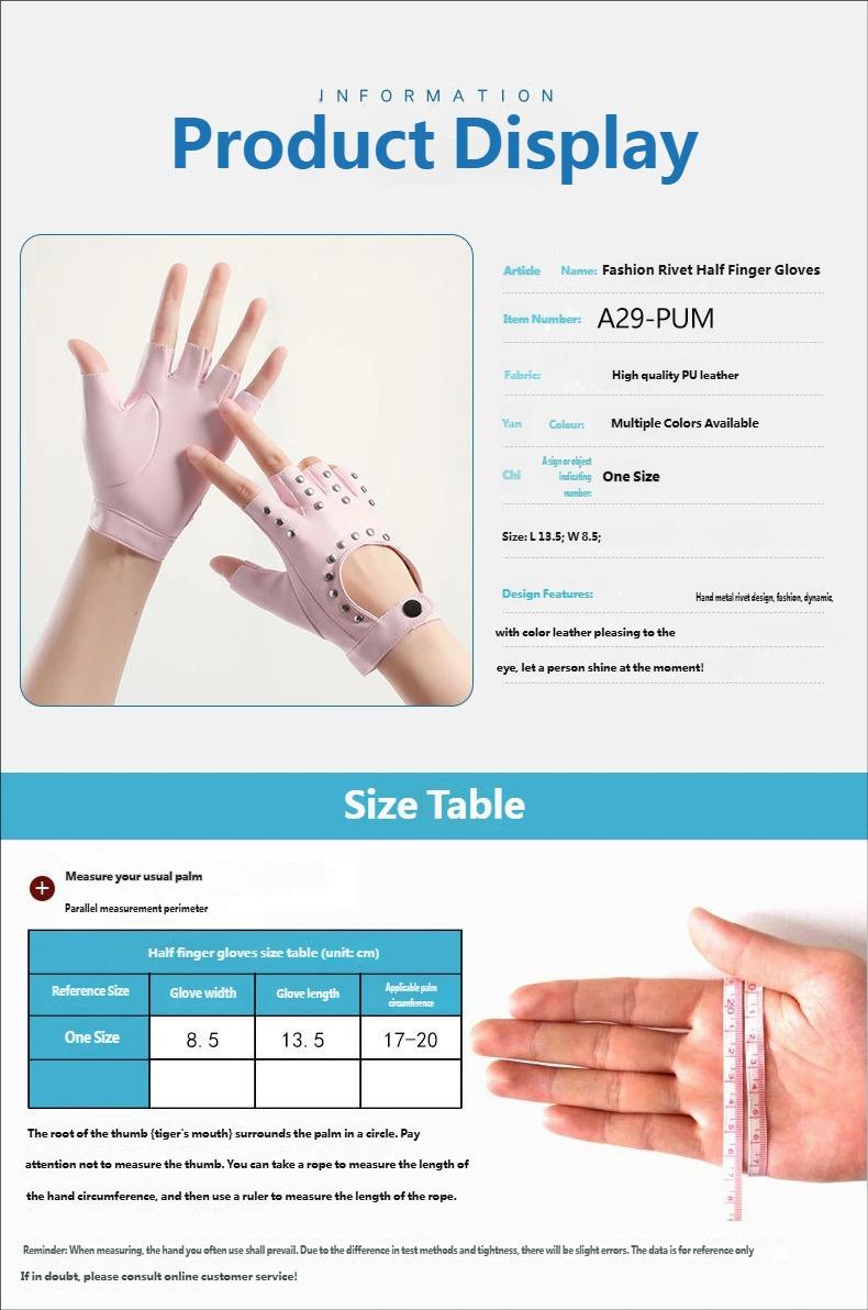 Women's Half-Finger Gloves for Motorcycle Riding Driving Steel Dance Nightclub Performance Cosplay, Stylish and Functional Accessory