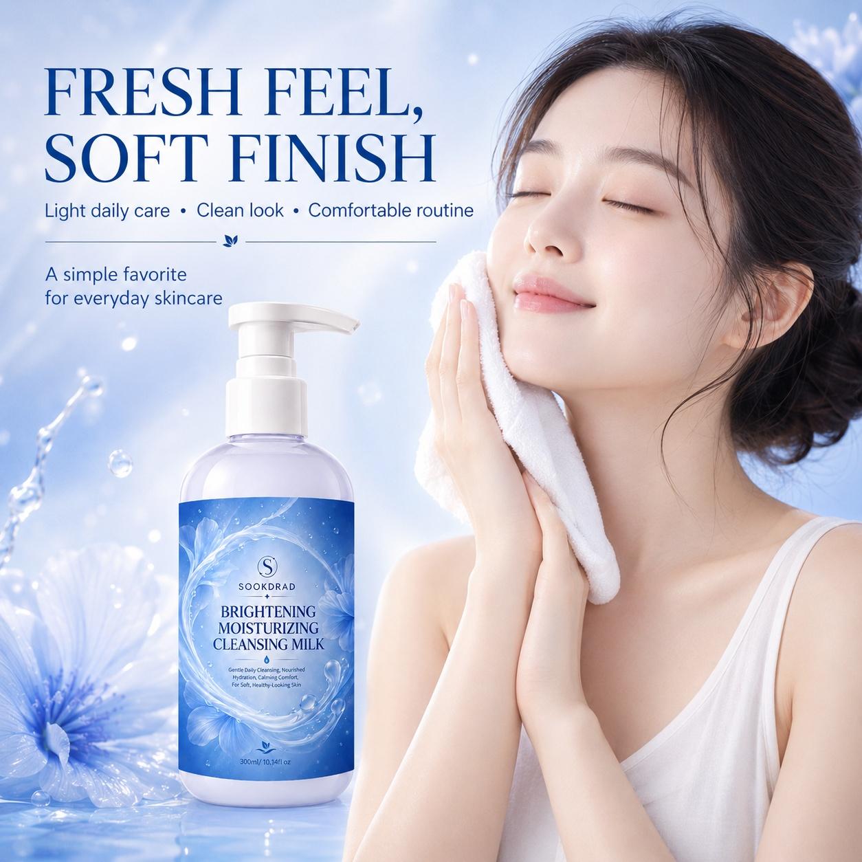 brightening moisturizing cleansing milk, gentle daily cleansing, hydration, calming comfort, facial use, for soft healthy skin, Gentle Cleanser, 300ml/10.14fl oz