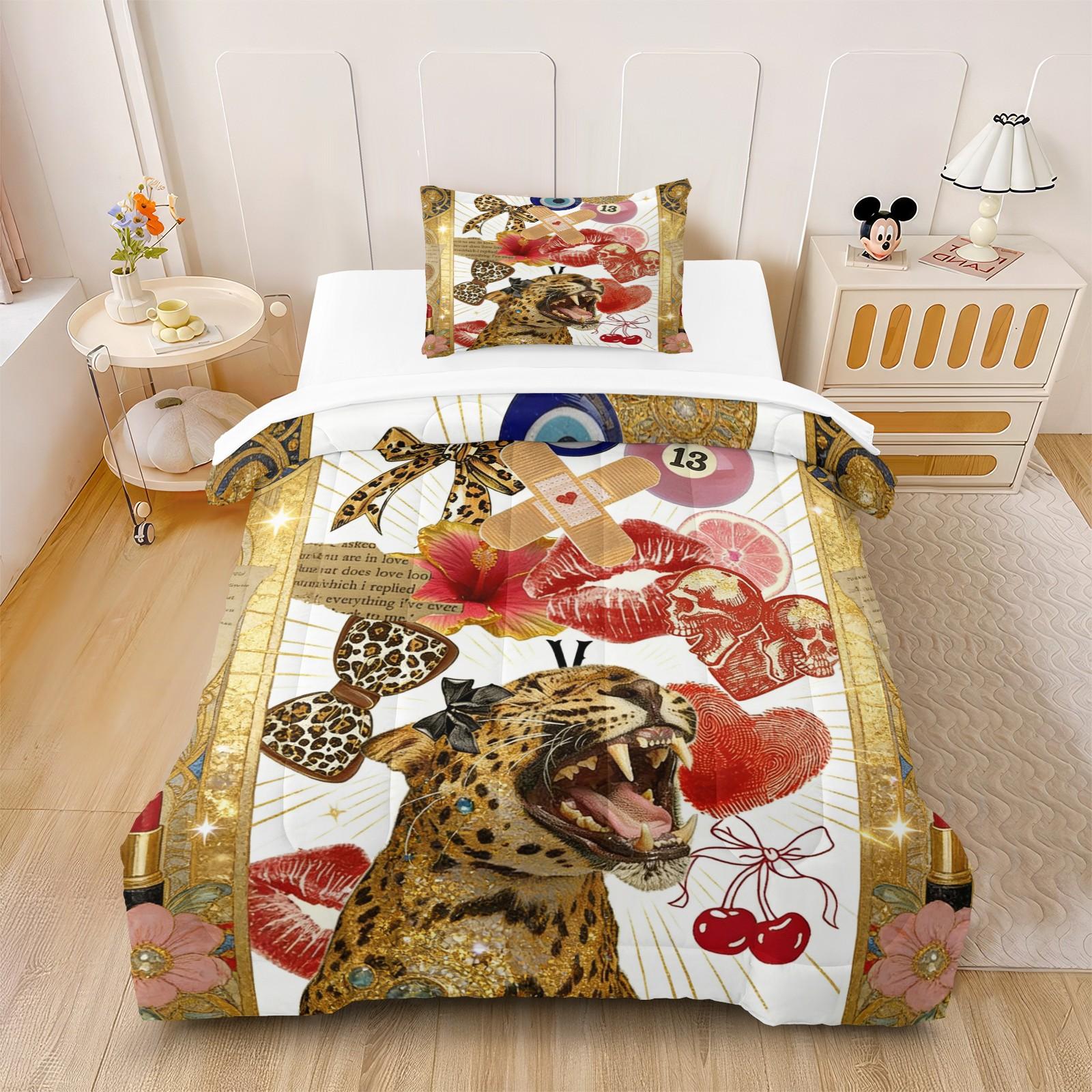 2/3 Pcs Trendy Leopard Print Comforter Set, Fluffy Soft Breathable All Season Bedding, Luxury Modern Bedroom Decor, Perfect Gift for Leopard Print Enthusiasts, With Filling (Pillow Insert Not Included)