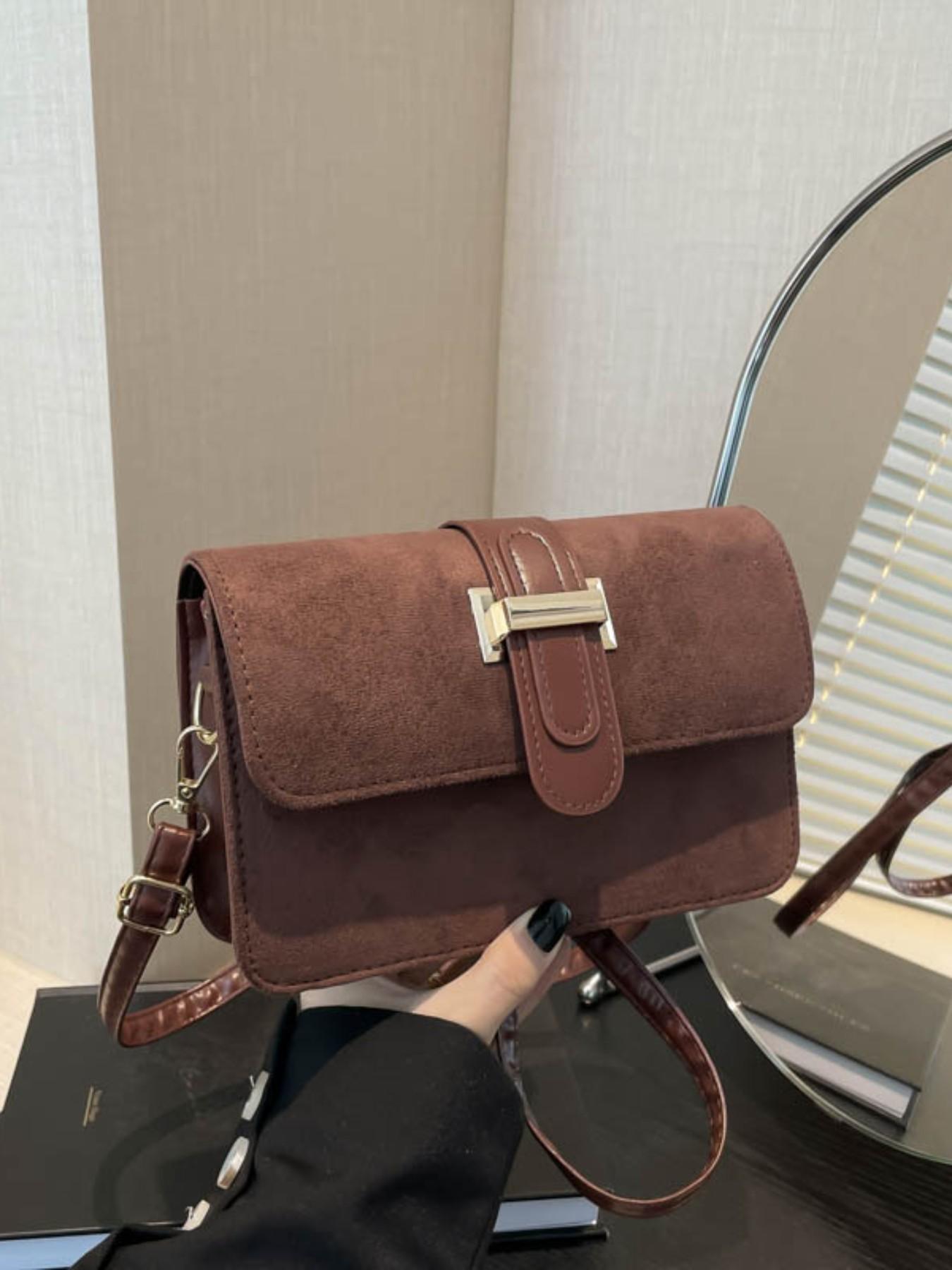 Korean Style Fashion Suede Crossbody Shoulder Bag, High-Quality Synthetic Leather, All-Seasons, Perfect for Work and Commute
