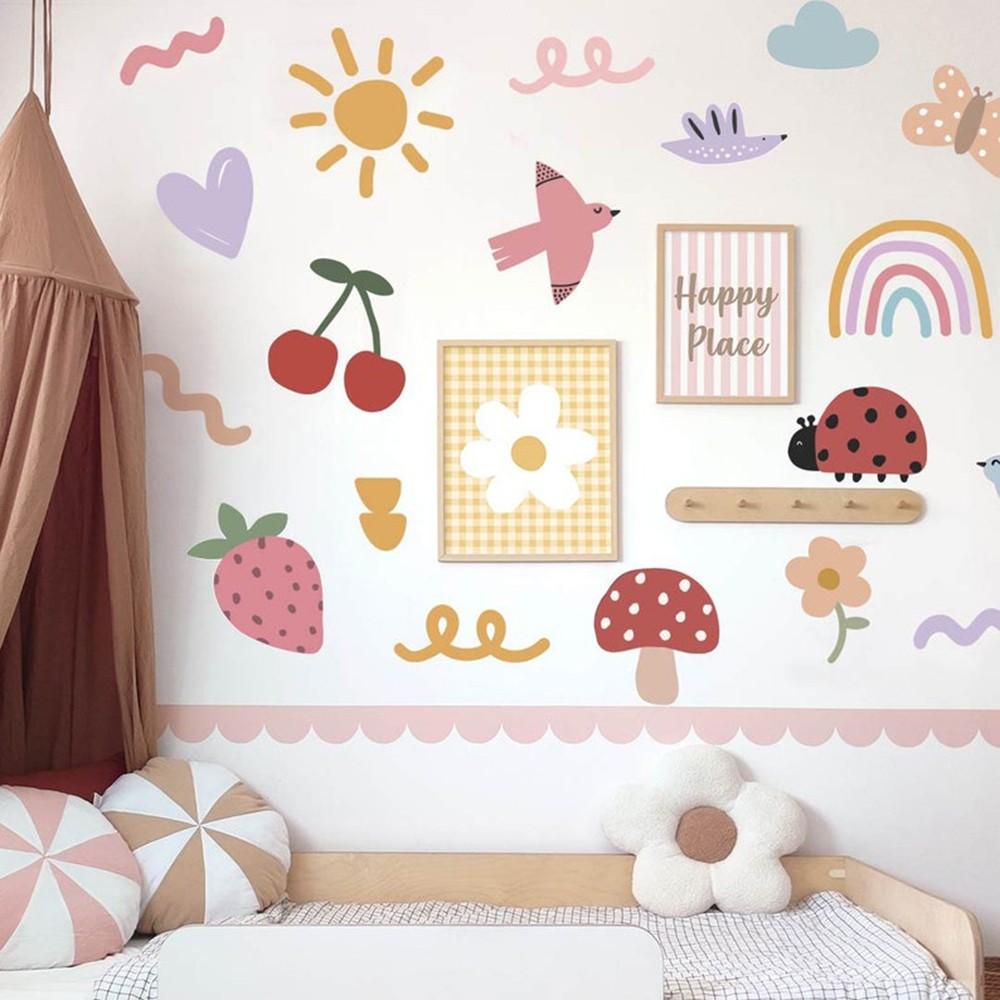 Big Doodle Pop Colorful Wall Stickers Decals Playroom Bedroom Fabric Drawings Wall Decor Home Decor