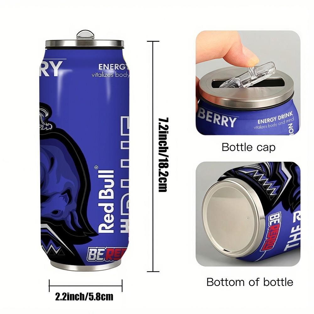 1pc 17oz Red Bull Blue Edition Vacuum Insulated Mug, Portable Stainless Steel Cup with Lid, Ideal Sports & Coffee Mug for Family Friends, Great for Camping, Outdoor & Holiday Gifts
