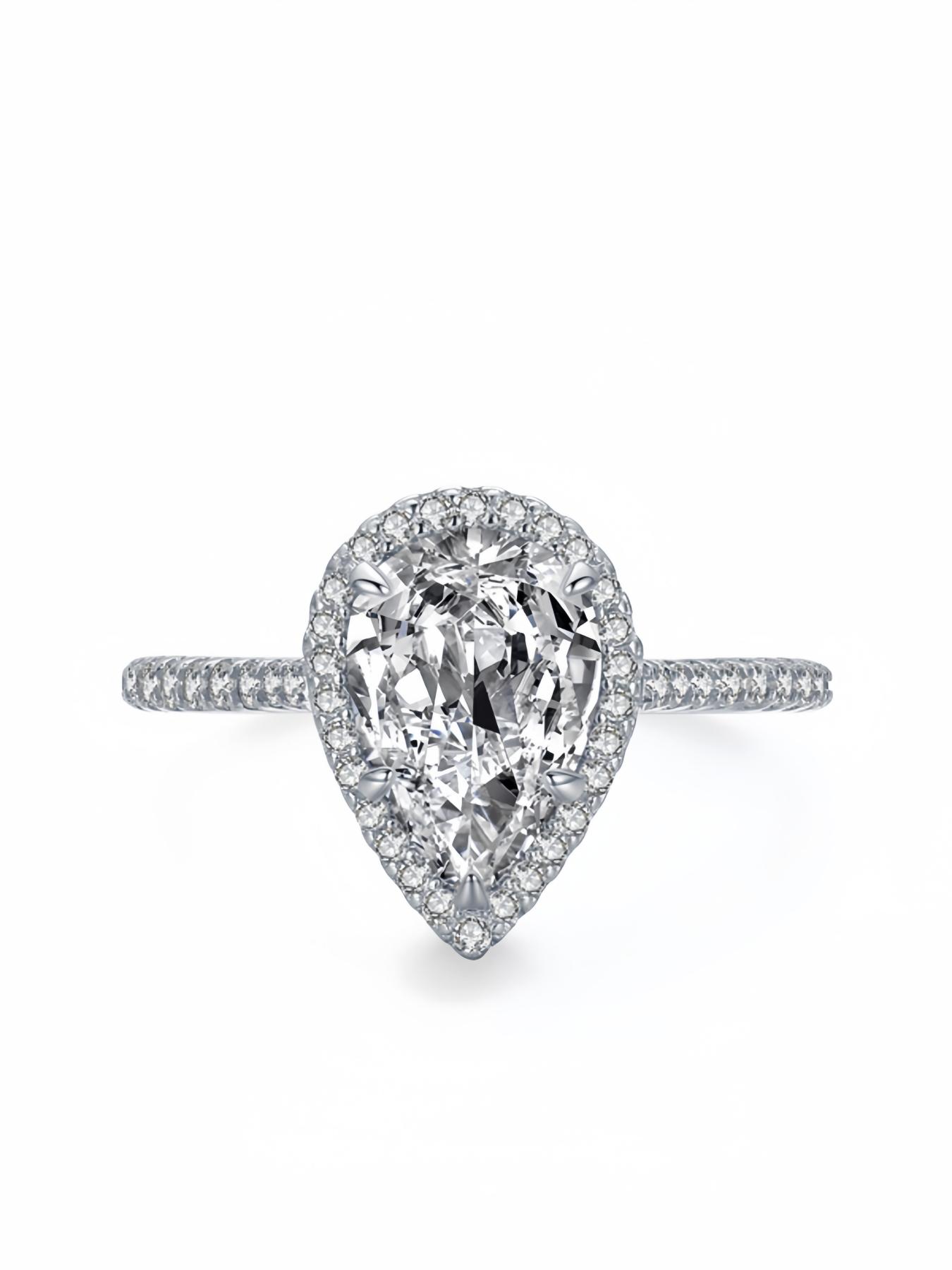 S925 Sterling Silver Water Drop Shaped Artificial Zircon Decorated Ring, Luxury Engagement Ring for Women, Trendy All-match & Exquisite Jewelry for Birthday Gift