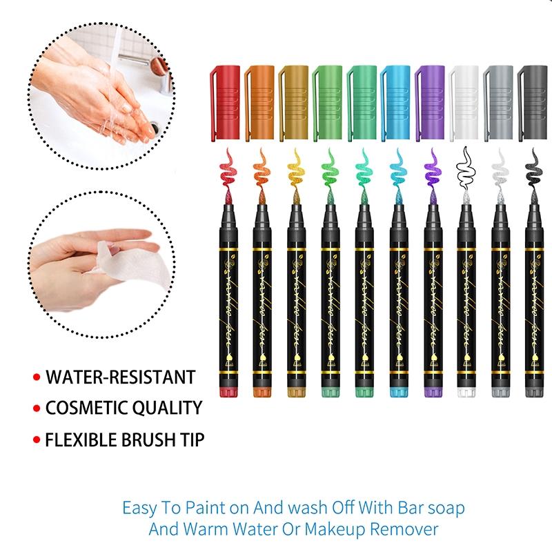Temporary Tattoo Markers for Skin, Skin Safe, 10/15-Count Body Markers 10/15-Color Tattoo Pens, Flexible Brush Tip, Bright Colors, Cosmetic Quality Face Paint Kit, Perfect Christmas Gifts Temporary Tattoo Markers for Skin, Skin Safe, 10/15-Count Body Markers 10/15-Color Tattoo Pens, Flexible Brush Tip, Bright Colors, Cosmetic Quality Face Paint Kit, Perfect Christmas Gifts