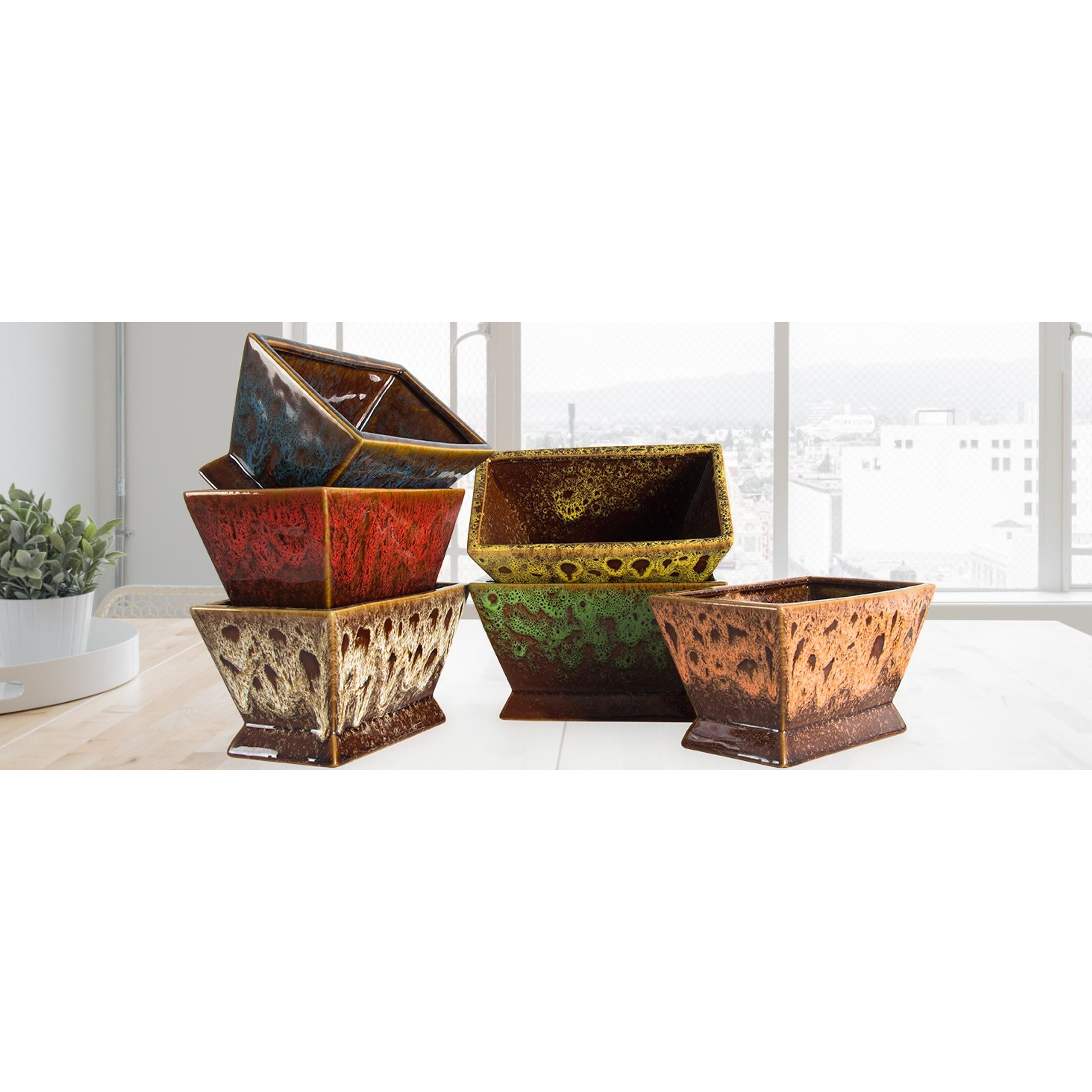Succulent Pots - 11.5 Inch Ceramic Bonsai Pots with Drainage, Large Shallow Succulent Planters for Indoor Outdoor Plants, Round Glazed Cactus Flower Plant Container Bowl Home Desk Decor(Blue)