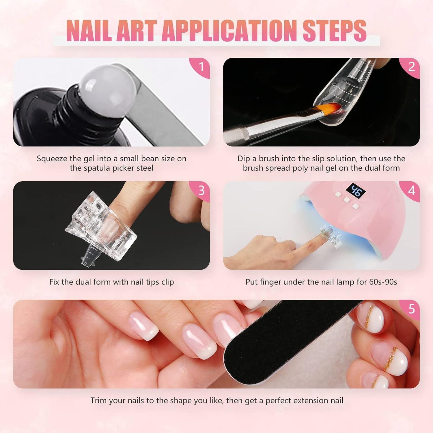 Nail Extension Mold Kit with Scale Nail Tips, Crystal Clips, Square Nail Forms, UV Gel Brush, Cuticle Pusher, Nail File, DIY & Salon Use