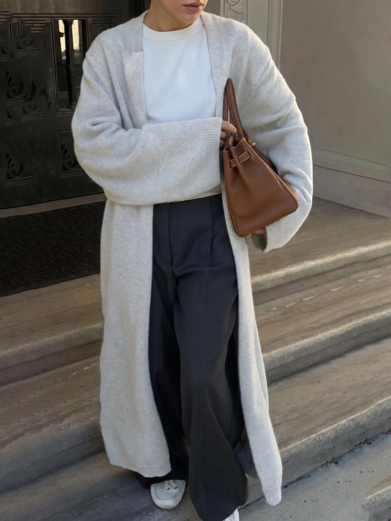 Women's Oversized Plain Knit Cardigan with Belt, Elegant Casual Cardigan with Extra-Long Sleeve, Loose-Fitting Daily Wear, Perfect Layering Piece, Outerwear for Women, Chic Minimalist Style Knitwear, Knitted Sweater Cardigan