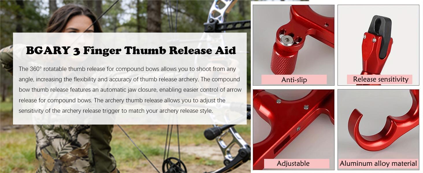 JianZD 3-Finger Thumb Bow Release, Adjustable Sensitivity & 360° Rotatable Head, Aluminum Alloy for Target Shooting,For Compound Bow Precision Archery Release Aids Three Finger Grip Alloy Construction Durable alloy material