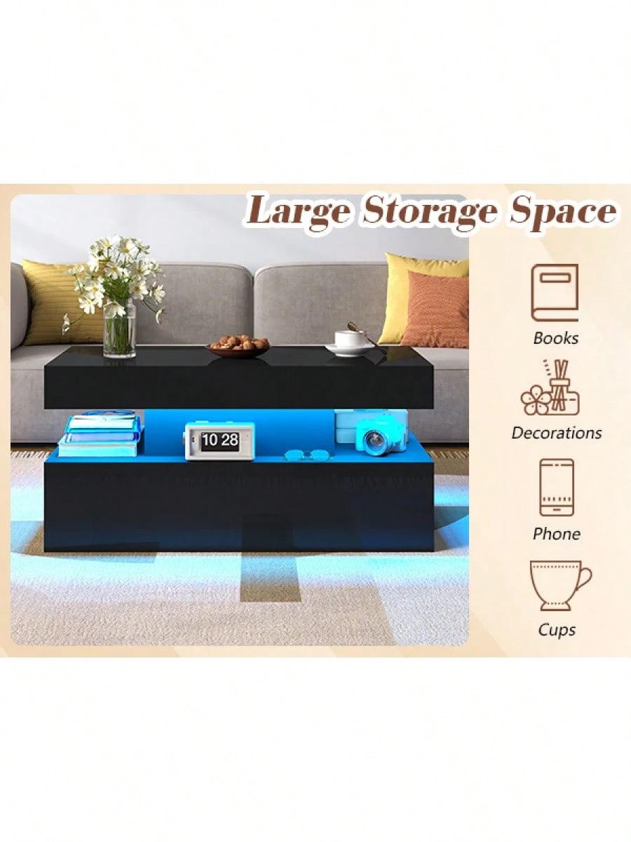 Living Room Coffee Table With LED Light, Modern High Gloss Center Table With Storage Living Room Coffee Table With LED Light, Modern High Gloss Center Table With Storage
