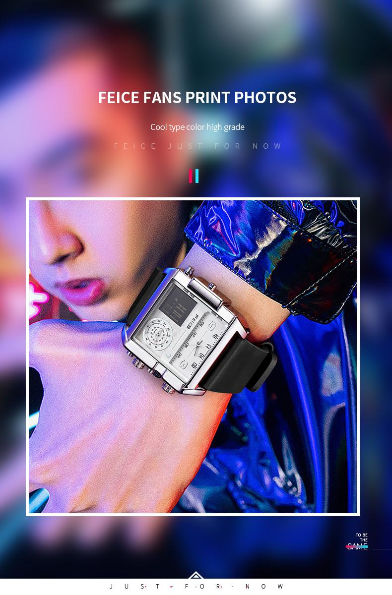 FEICE Large Dial Square Men's Watch Multifunction Chronograph Luminous Waterproof High-Quality Versatile Fashion Silver Luxury Timepiece Time Style