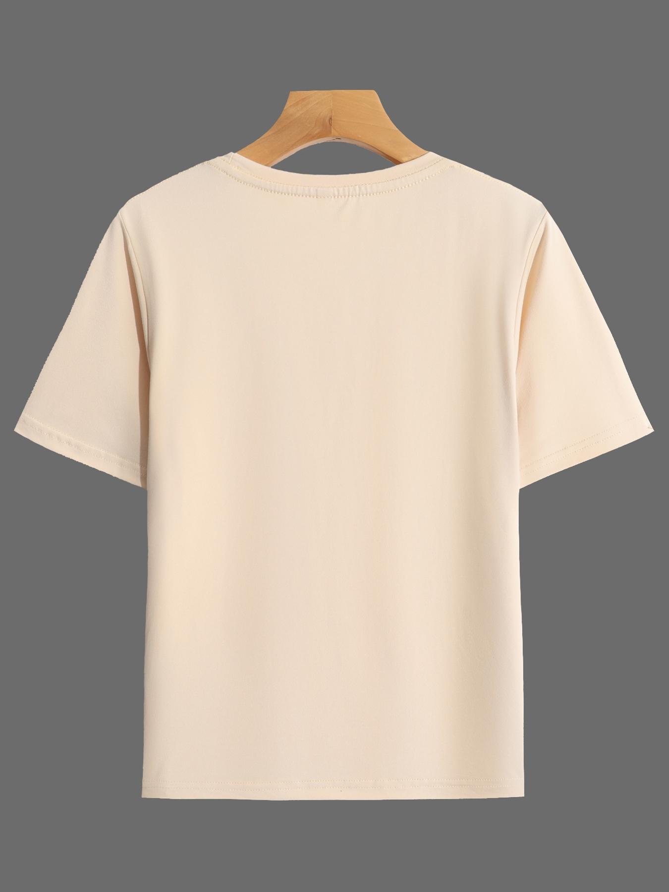 Women's Fashionable Big Size Casual Round Neck Short Sleeve Top & Loose Fit Straight Pants Set, Spring & Fall Comfortable Plain Design