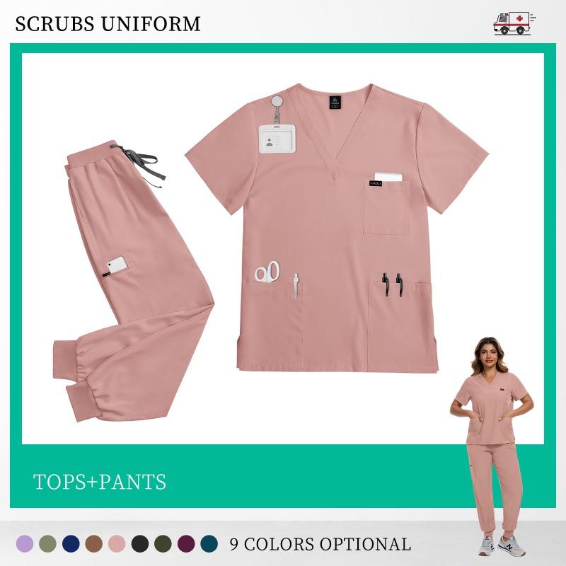 Comfortable Leisure Care Center Work Clothes Wholesale Price Clinical Uniform Woman Hospital Doctor Work Wear Nurse Clothing Short Sleeved Top Jogging Pants Set
