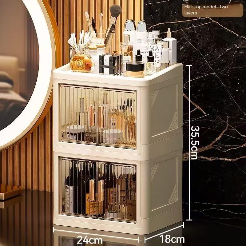 Transparent Foldable Cosmetic Storage Box, Multi-Layer Dual Door Desktop Dustproof Skincare Organizer, Desk Makeup Container, Makeup Tool Organizer, Beauty Organizer, Organizing Tool, Storage Organizer, Dustproof Makeup Organiser