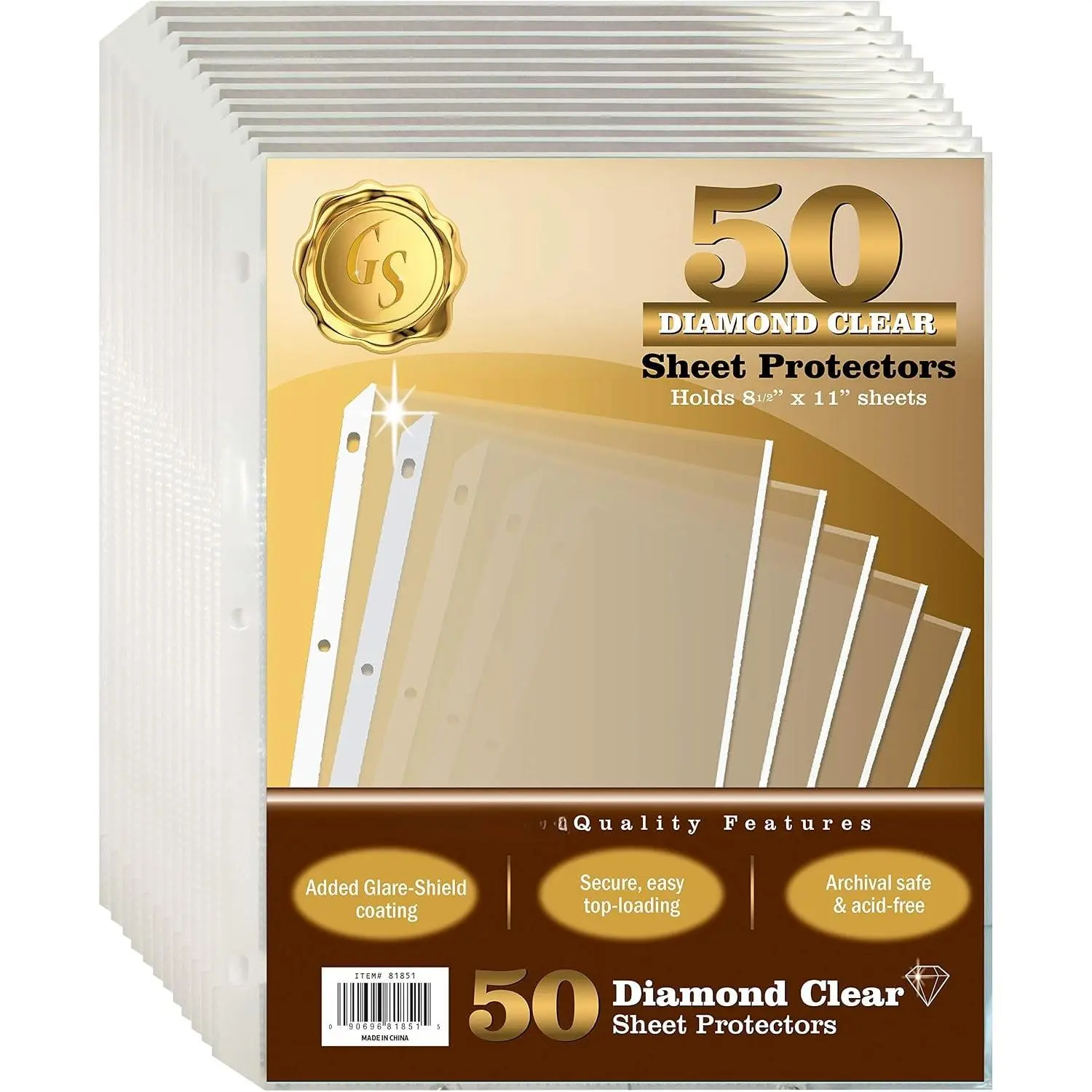 Sheet Protectors, 50 Pack 8.5 x 11 Anti-Glare Sheet Protectors for 3 Ring Binder, Top Load Page Protectors for 3 Ring Binder, Durable Clear Plastic Sleeves