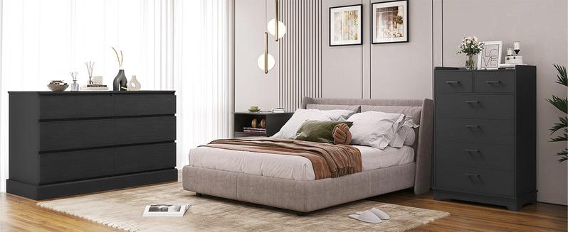 Sikaic 6 Drawers Dresser Wooden Vertical Large Capacity Storage Chest Furniture Bedroom Organization Cabinet Modern Aesthetic