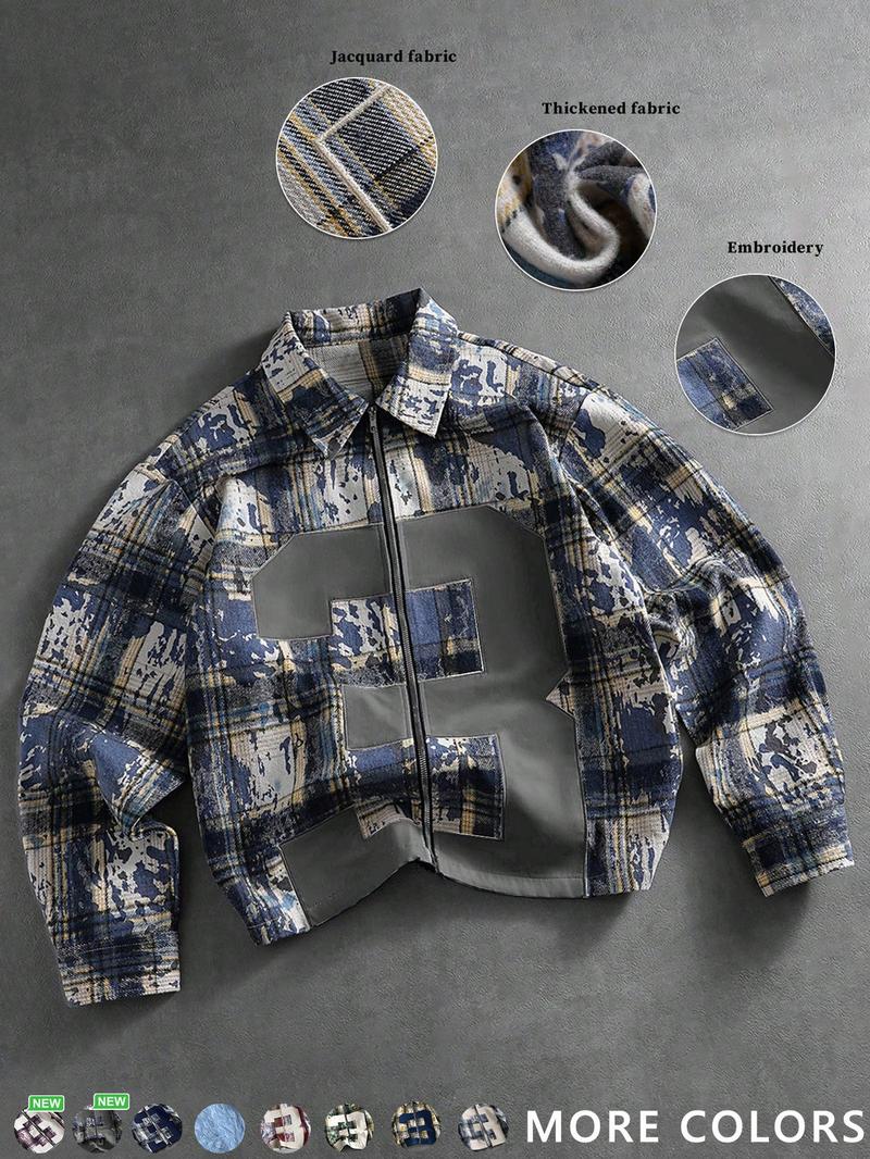 Men's New Trendy Fashion Street Campus Plaid Shirt, Casual Stylish Button-Down Top, Perfect for Daily Wear and School