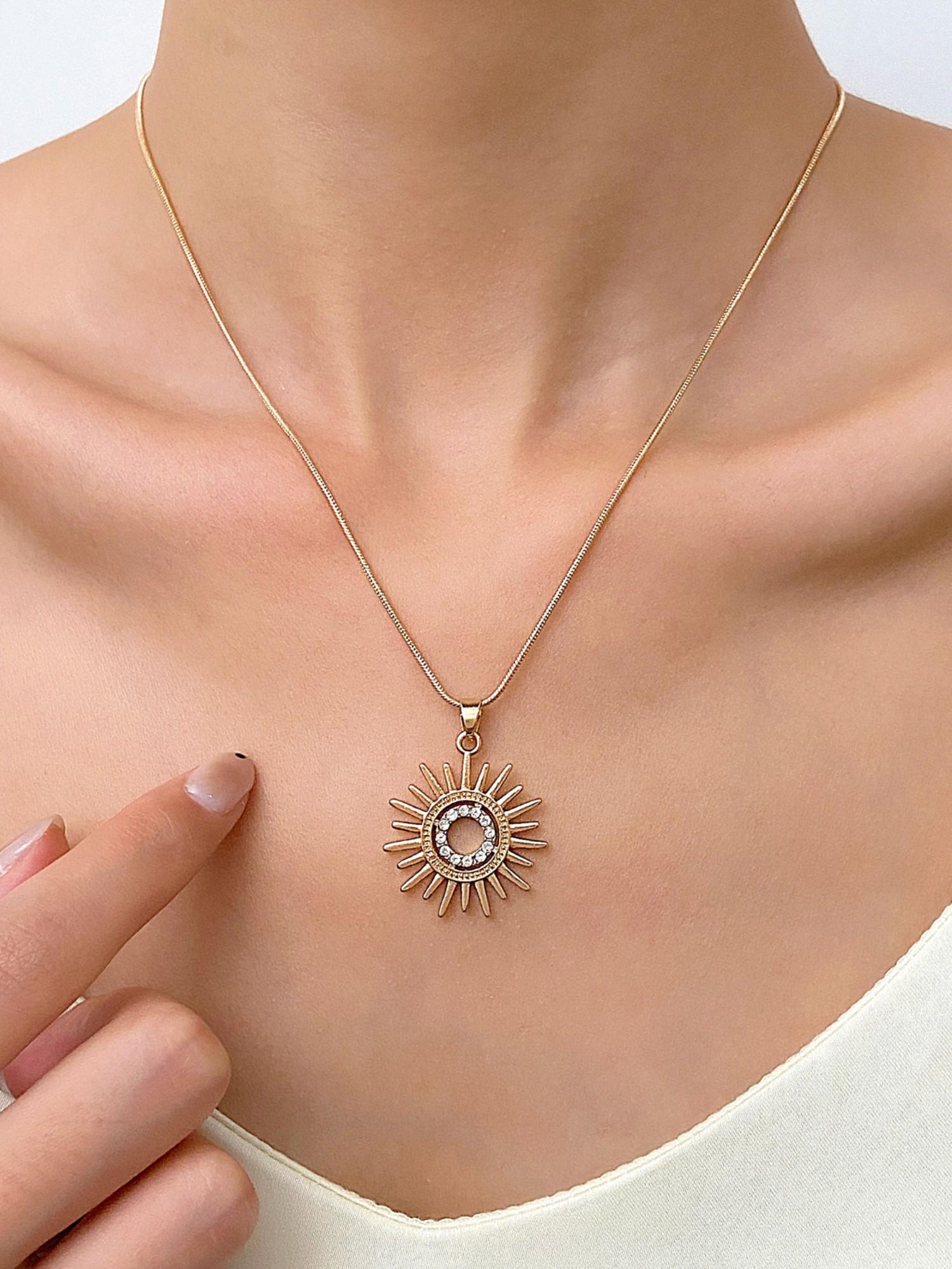 Sunflower Pendant Necklace Earrings Set, Micro-Set Zircon, Elegant Women's Jewelry, Perfect for Evening Parties, Long-Lasting, Luxury Gift
