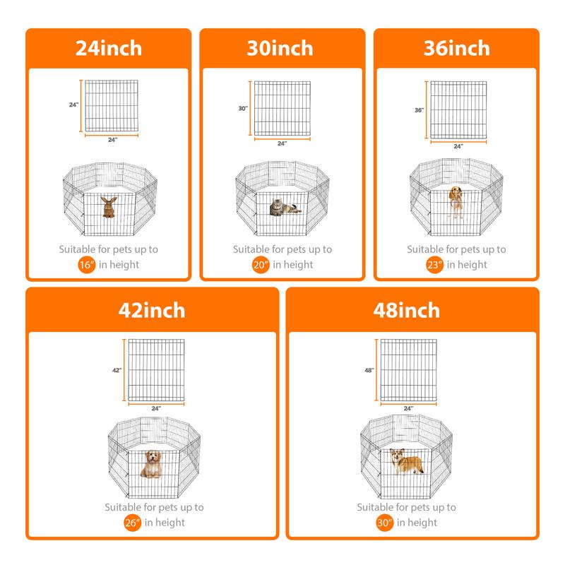 Pet Republic 24/30/36/42/48-inch Foldable Pet Dog Playpen 8 Panel Exercise Puppy Play Pen Metal Barrier Fence for Indoor Outdoor Yard RV Camping Enclosure