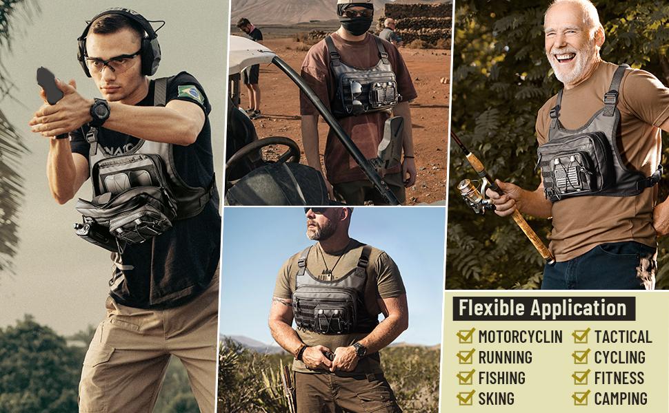 Chest Bag for Men Women, Tactical Chest Rig with Holster, Sport Chest Pack for Outdoor, Running Vest for Hiking, Cycling, Travel, Workouts, EDC
