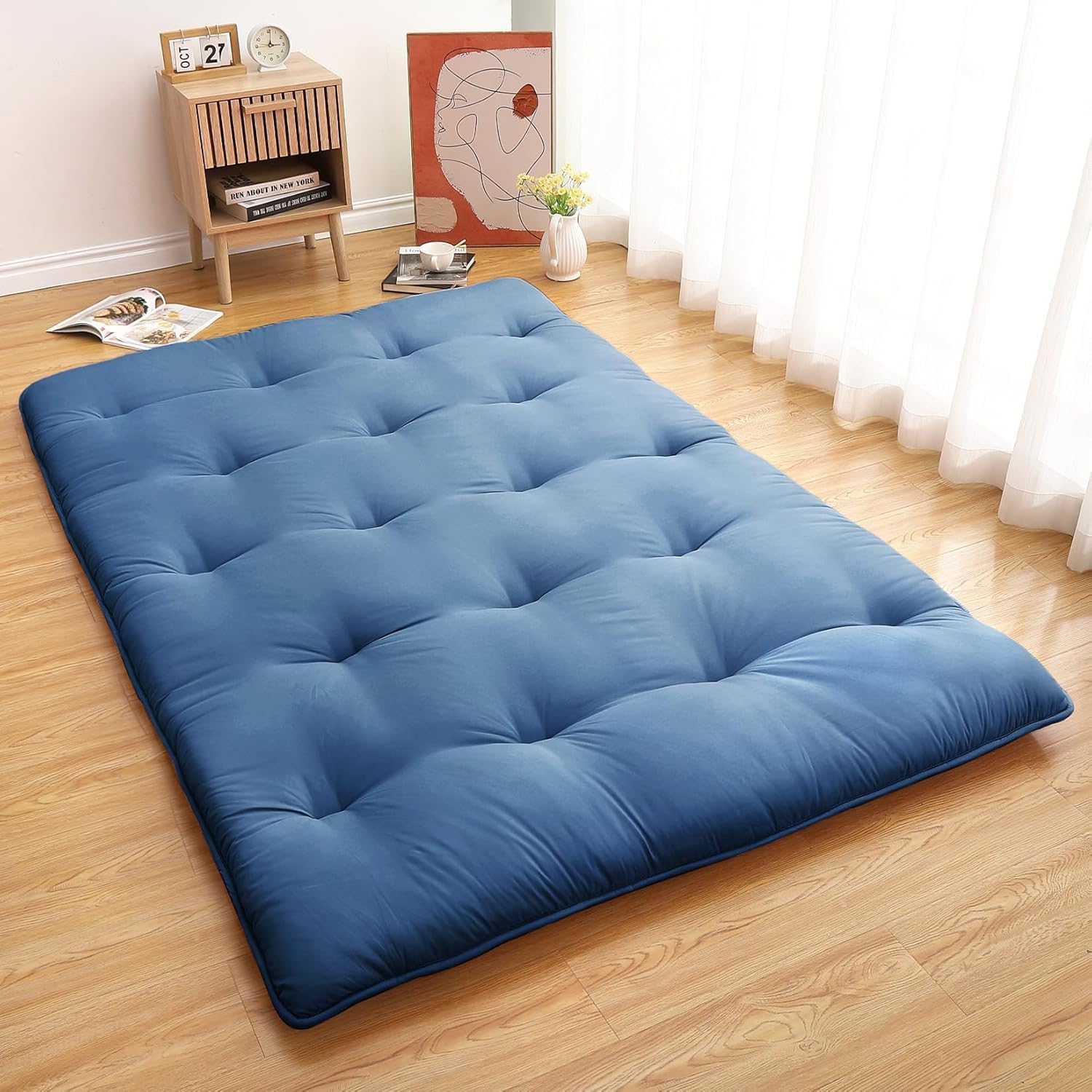 Futon Mattress, Japanese Floor Mattress Twin/Full Size Floor Mat for Sleeping Adult Size, Foldable Tatami Mattress Roll Up Floor Bed Mattress for House Guest Camping Dorm