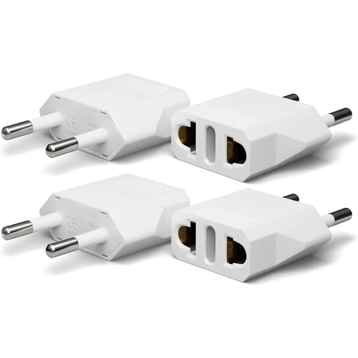 European Travel Plug Adapter,  to  Type C, 4 Pack, White | Outlet Converter   to , , Spain, , France EU Power Plugs for International Travel, Euro Plug