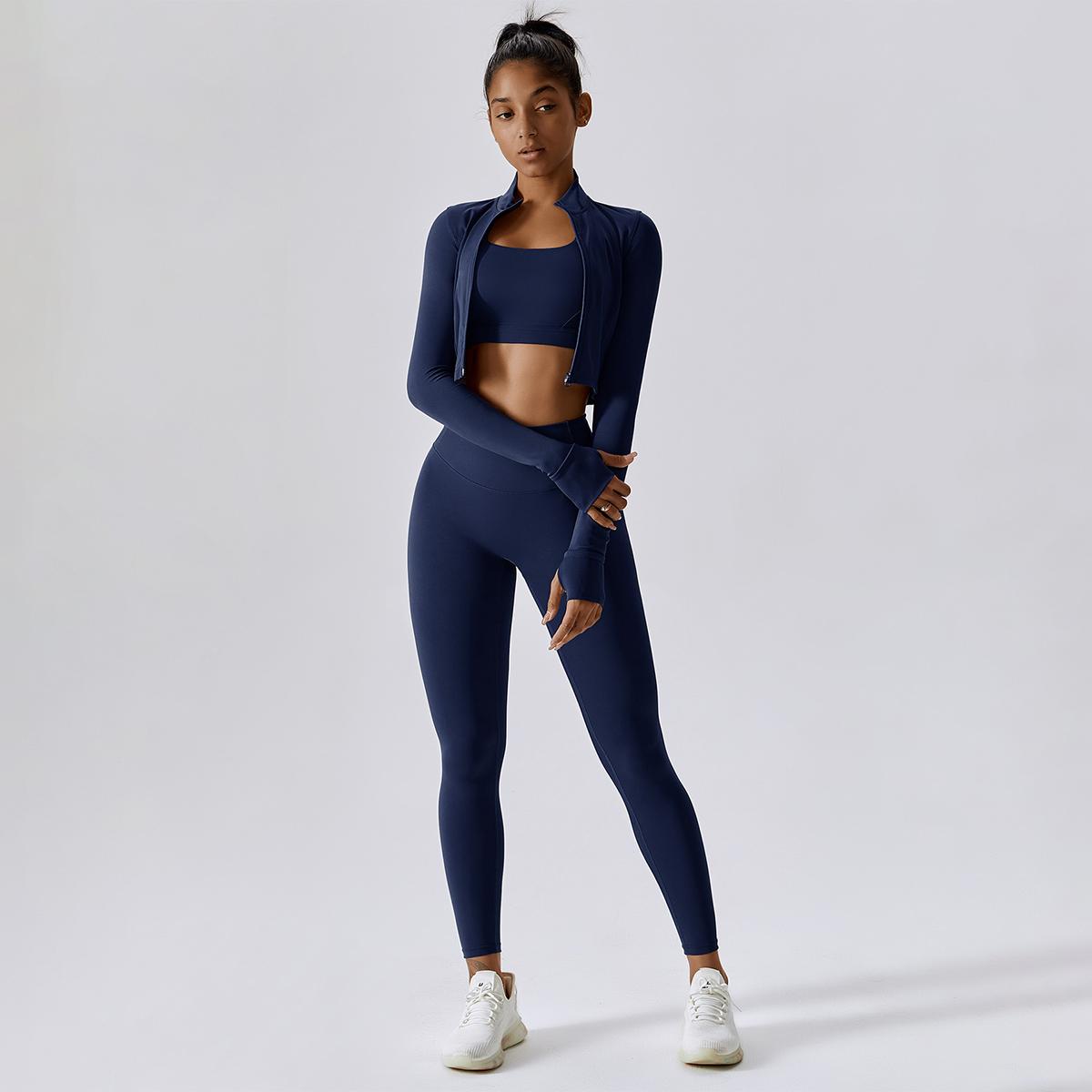 MASKERT Women's Two Piece Set High Waist Tight Fitting Leggings & Zip Up Crop Jacket Workout Activewear for Gym & Casual Wear SpringStatements MASKERT Women's Two Piece Set High Waist Tight Fitting Leggings & Zip Up Crop Jacket Workout Activewear for Gym & Casual Wear SpringStatements