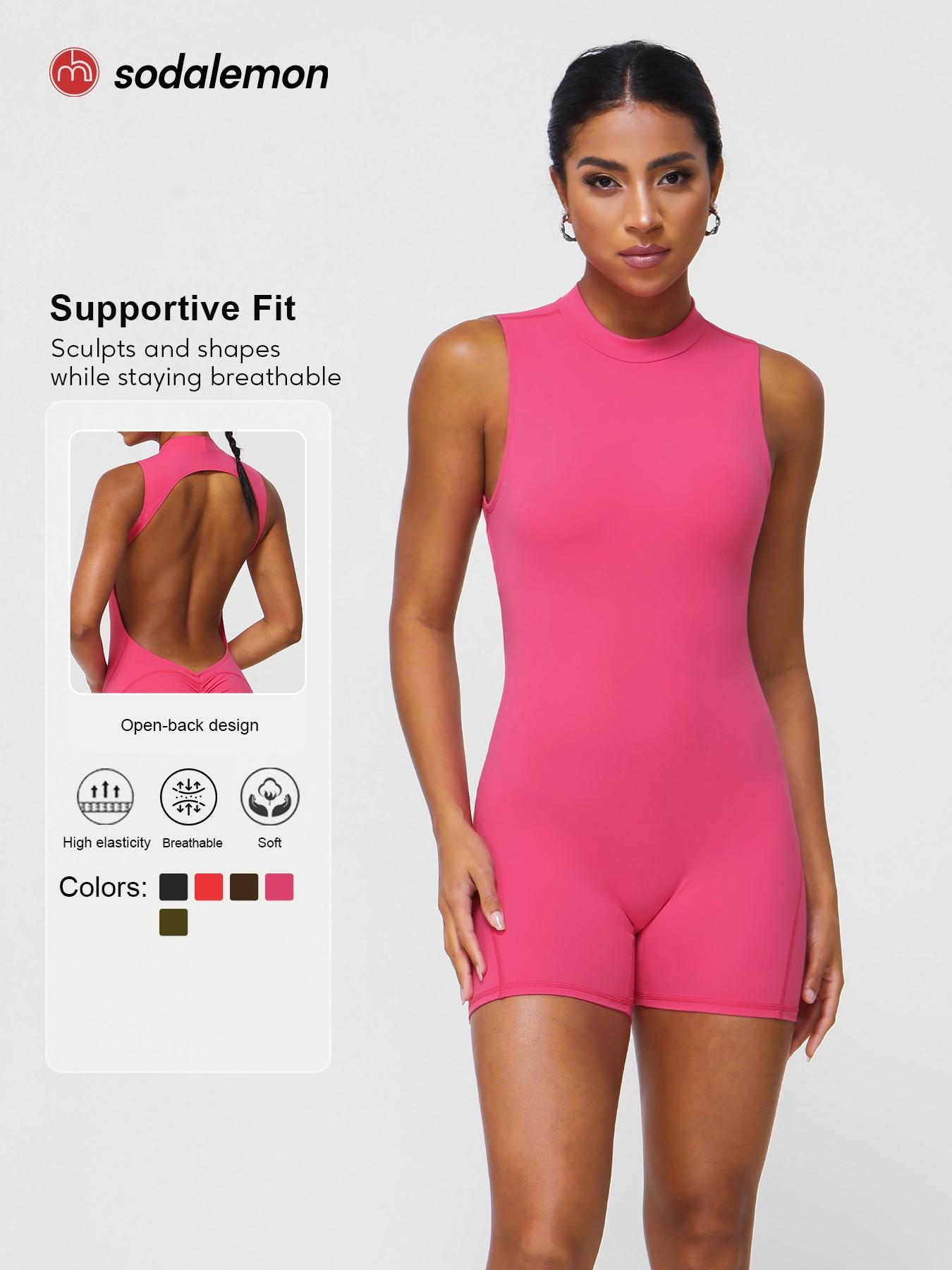 Sodalemon 1 Piece Women's Solid Color Sport Jumpsuit, Workout Jumpsuits, Cut-out Criss-cross Hip-hugging Bodysuit, Sexy Tight Sleeveless Backlessuit, Fashionable and Comfortable One-piece Jumpsuit