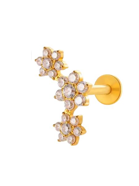 Women's 16 Gauge Cartilage Earrings Stud 3 Flower Cubic Zirconia Design, Hypoallergenic Stainless Steel Dainty Sparkly Daith Conch Tragus Helix Piercing Jewelry for Daily Wear & Party Ear Studs