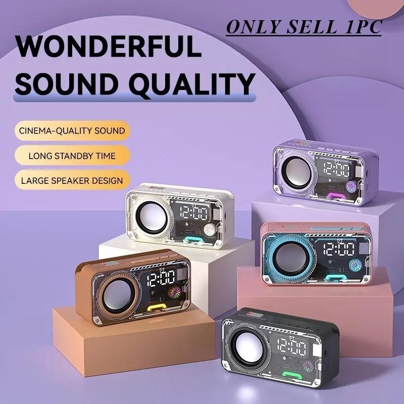 Transparent Mech Wireless Bluetooth-compatible Speaker with Phone Stand, RGB LED Night Light, Portable Stereo Sound System, Long Battery, Perfect Gift