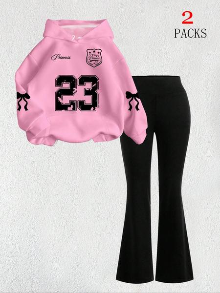 【FREE PERSOMALITY】Women's Warm Sweatshirt Set + Slim Fit Flare Pants, Casual Butterfly Print, Kangaroo Pocket, Fall & Winter