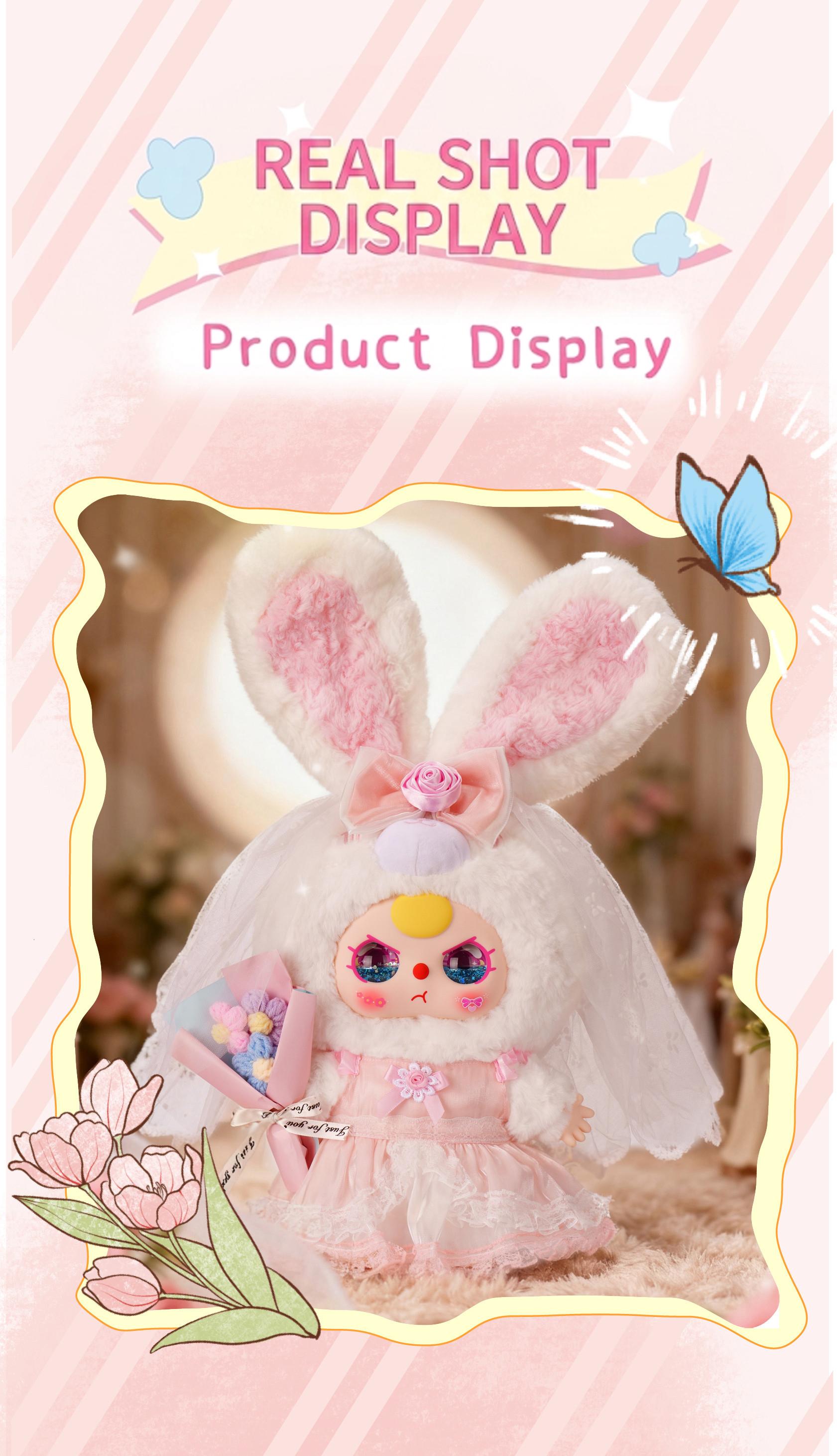 Baby Three Lovely Wedding 400% Series Blind Box - Large Size Kawaii Bunny Couple Mystery Box, Romantic Town Theme Decor & Emotional Companion, Cute Collectible Vinyl Plush Toy, Wedding Gift for Her, Home Desk Ornament