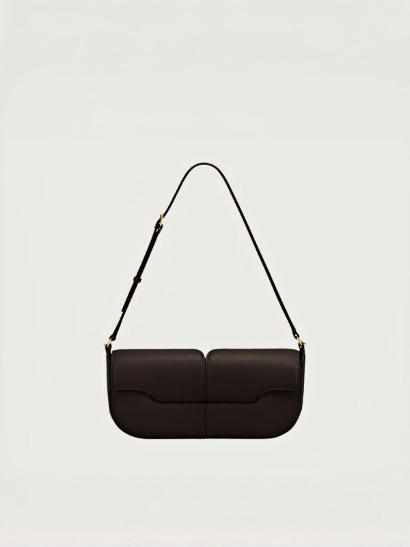 Elegant Dark Leather Crossbody Bag, French Minimalist Single Shoulder Bag, Chic Noblewoman Versatile Fanny Pack