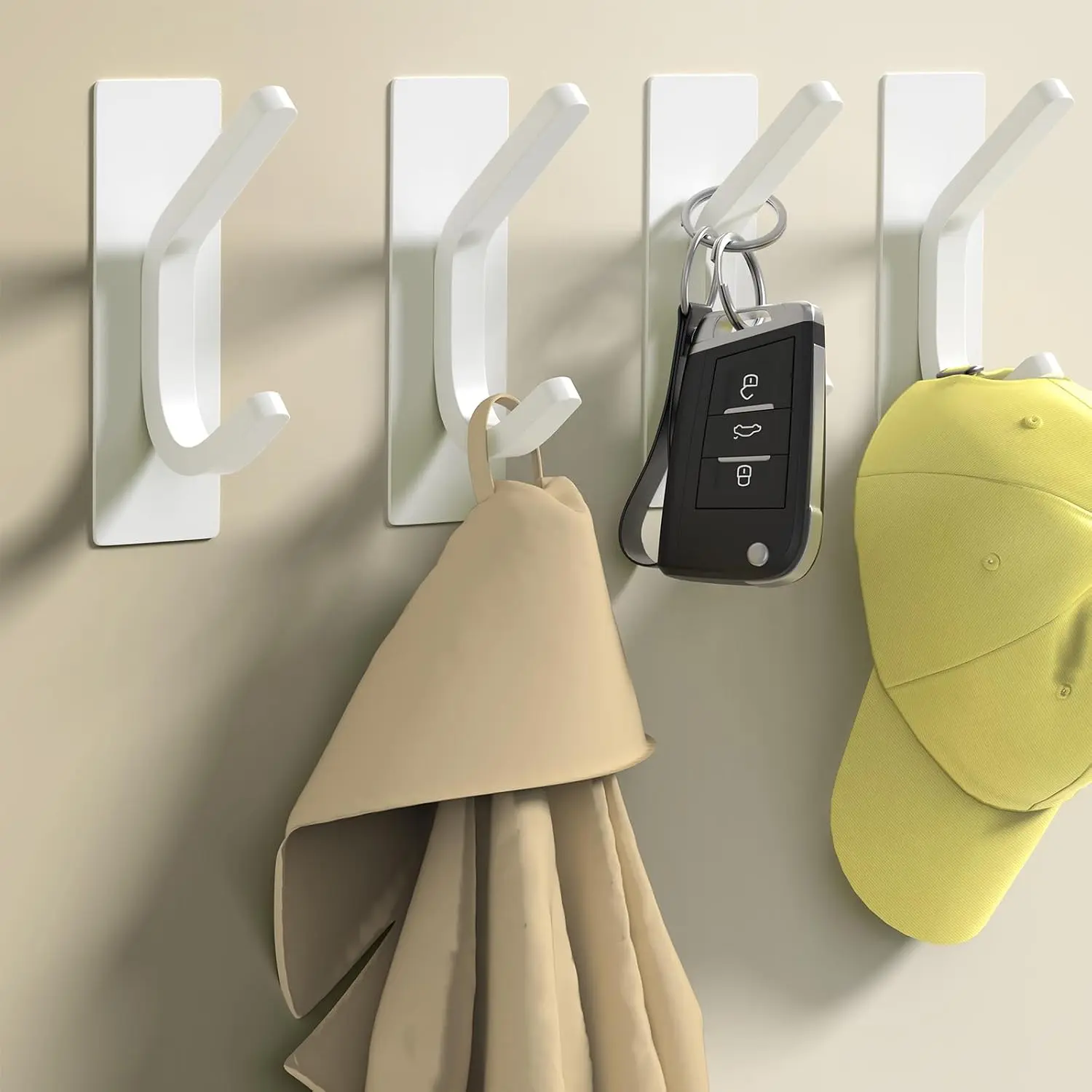 Heavy Duty Self Adhesive Hooks, Stainless Steel Wall Hooks for  Coats, Towels, Hats, , Sticky Door Hangers, Towel Hooks for Bathroom, Bedroom, Kitchen, Hotel (4 Pack, White)