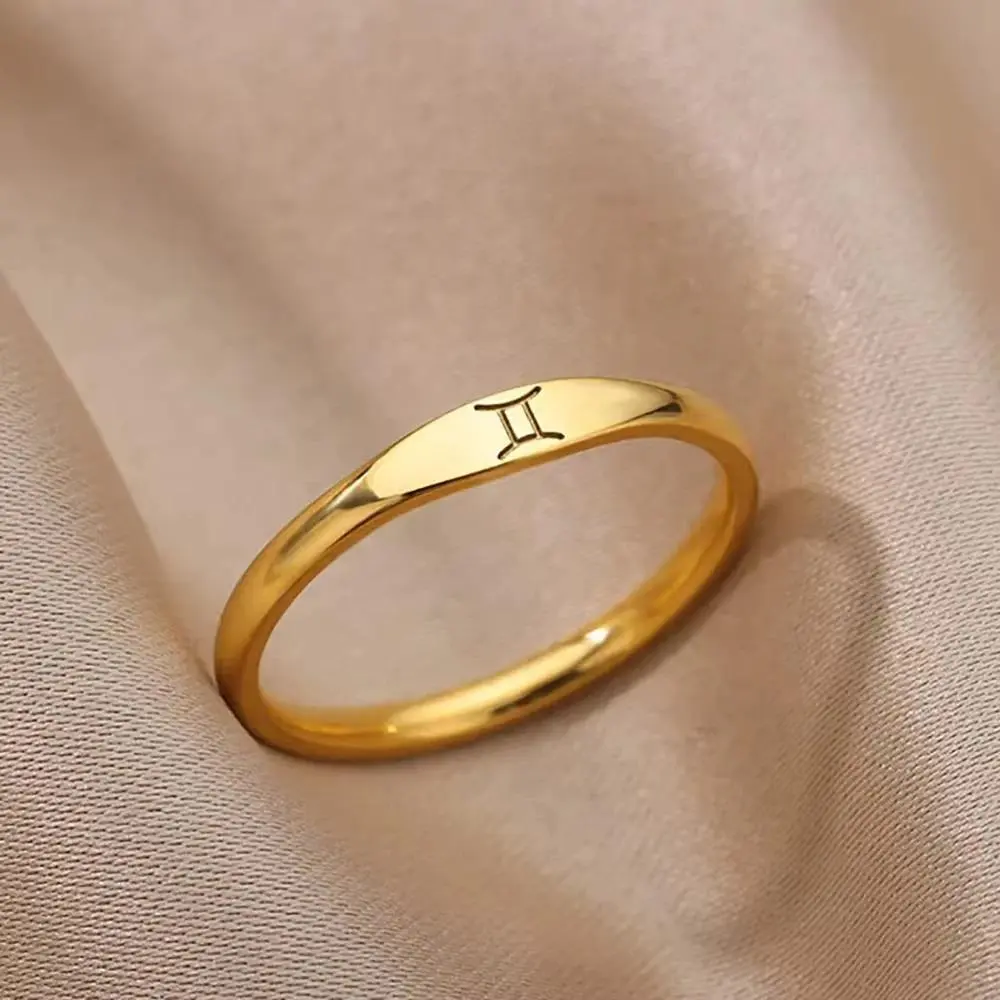 316L Stainless Steel Zodiac Sign Rings For Women Gold Color Constellation Gemini Ring Fashion Aesthetic Jewelry Birthday Gift