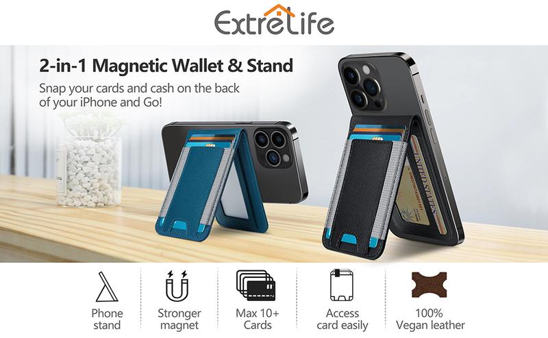 Magsafe Wallet, Up-grade with iPhone Wallet and Adjustable Stand, Open ID Window,  9 Cards Holder, Vegan Leather, Black TikTokShopBacktoSchool Protection Smartphone Cellular Metallic Cellphone Screen Durability  【Christmas】