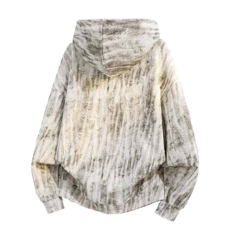 Men's Wasteland-Style Hooded Cotton Blend Sweatshirt - Menswear, Casual Fashion, Long Sleeve Streetwear, Ripped Texture, Drop-Shoulder, Distressed Look, American High-Street Retro Niche Top, Slim-Fit, Standard Sizes