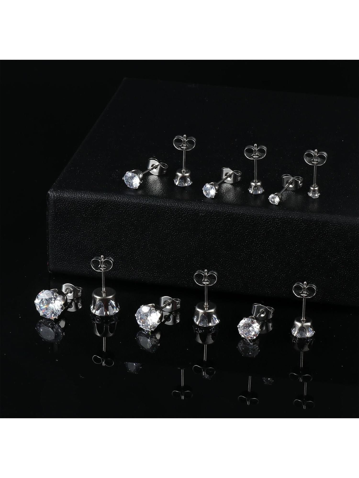 6 Pairs Titanium Stud Earrings for Women Men Cubic Zirconia Hypoallergenic Stud Earrings Set for Sensitive Ears 3-8mm