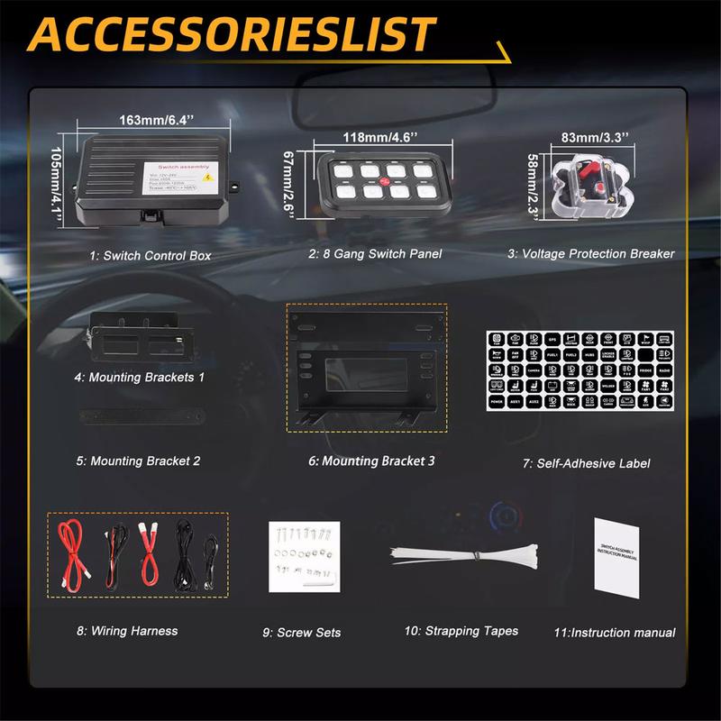 6/8/12 Gang Switch Pane Automatic Dimmable Switch RGB Back Light Panel Strobe Momentary Universal Circuit Control Relay System Box For Truck Car ATV UTV