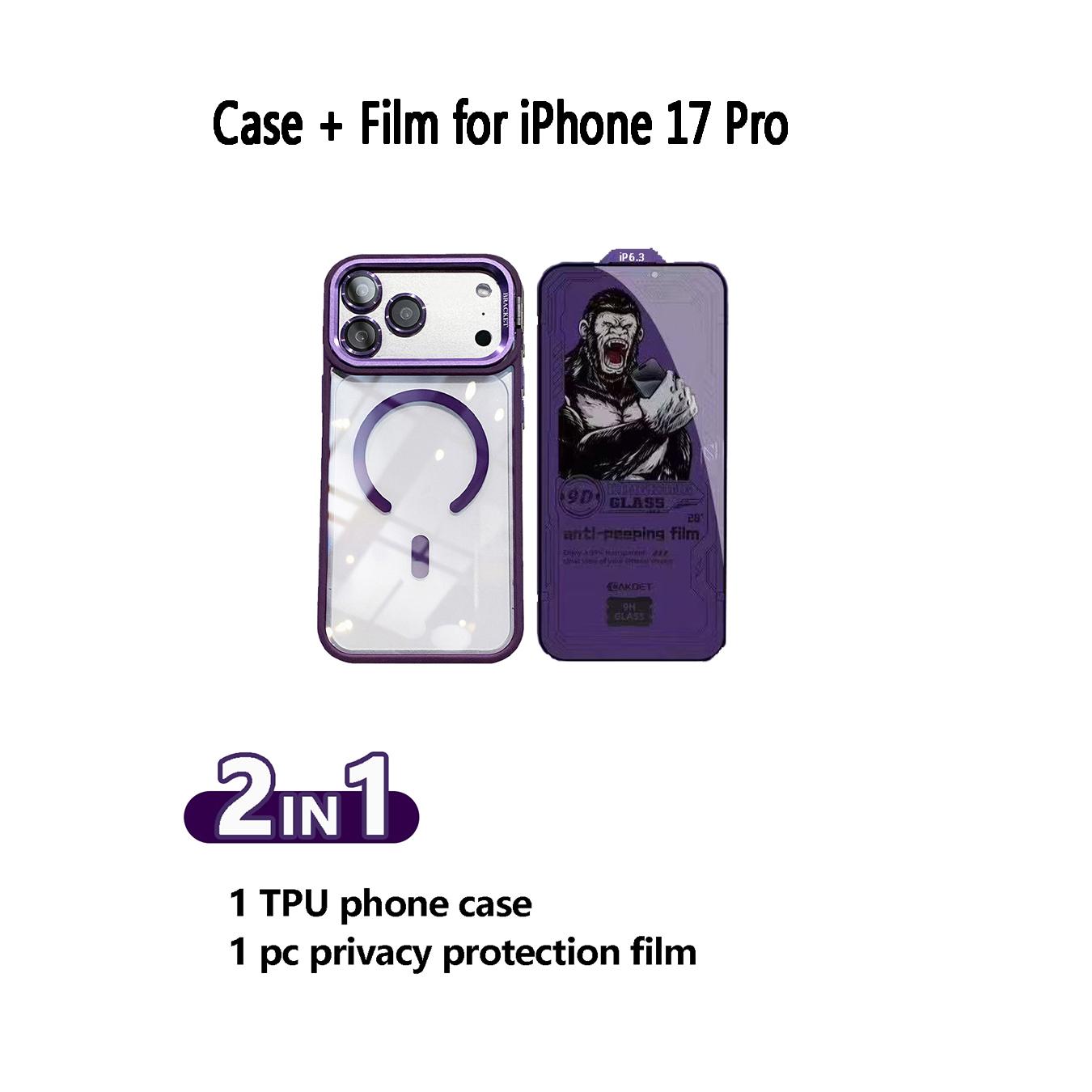 All-in-One for iPhone 17 Pro: Magnetic Case + 28° Privacy Screen Protector Film, Foldable Metal Kickstand, Lens Protection, MagSafe, Premium Gift Set