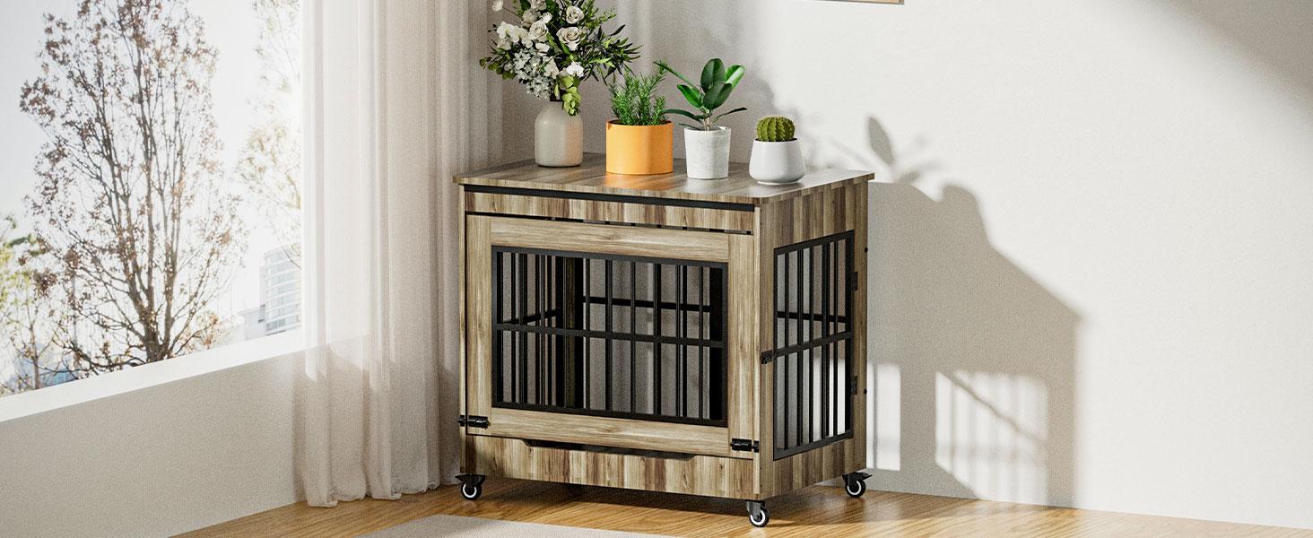 ZZWHOM Premium Solid Wood Dog Crate – Large Indoor Pet Kennel with Lockable Door, Multiple Sizes for Medium to Giant Breeds