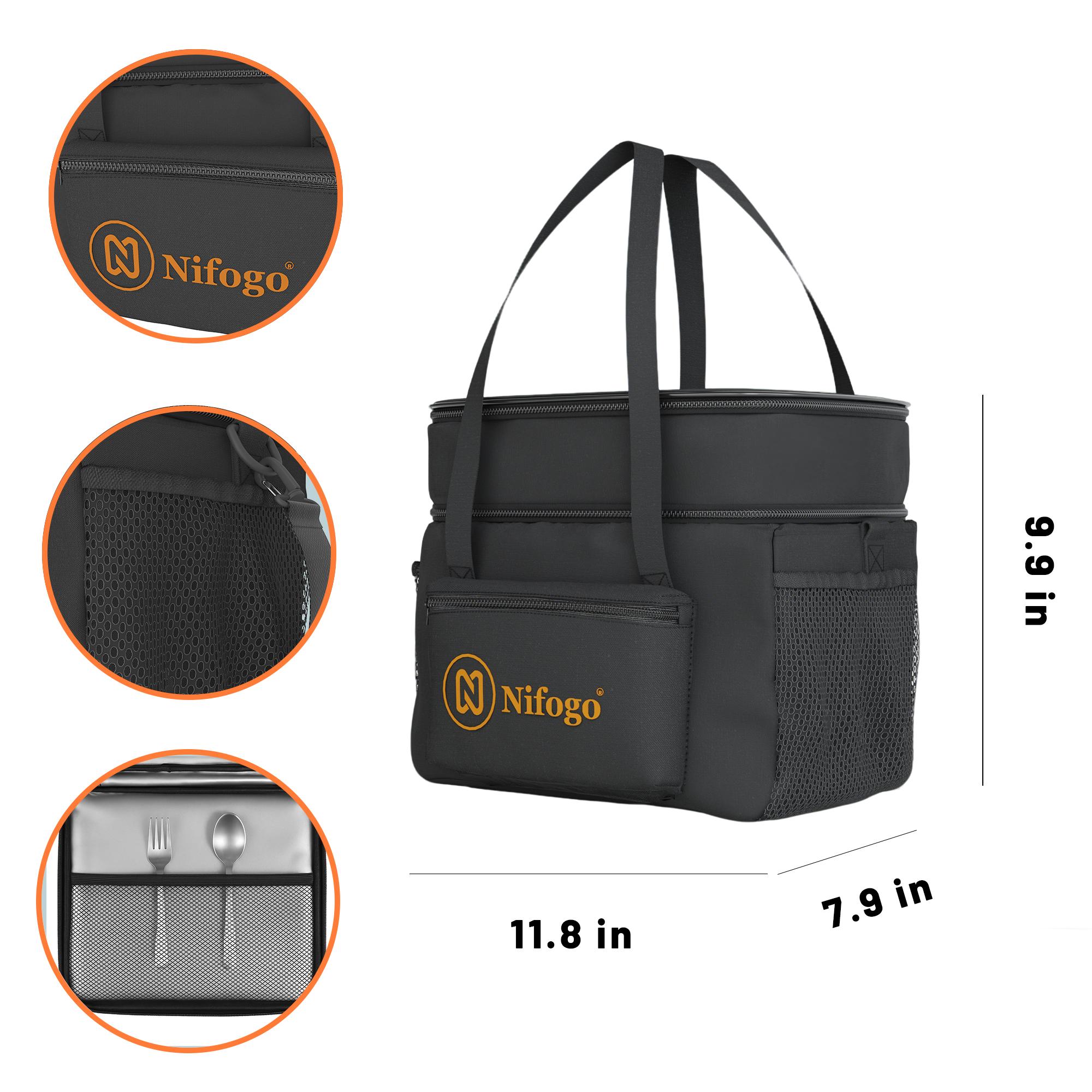 Nifogo 15/11L Large Capacity Insulated Lunch Box Bag Reusable Stain & Tear-Resistant Eco-Friendly for Fresh Meals Ideal for Work School Camping Men Women